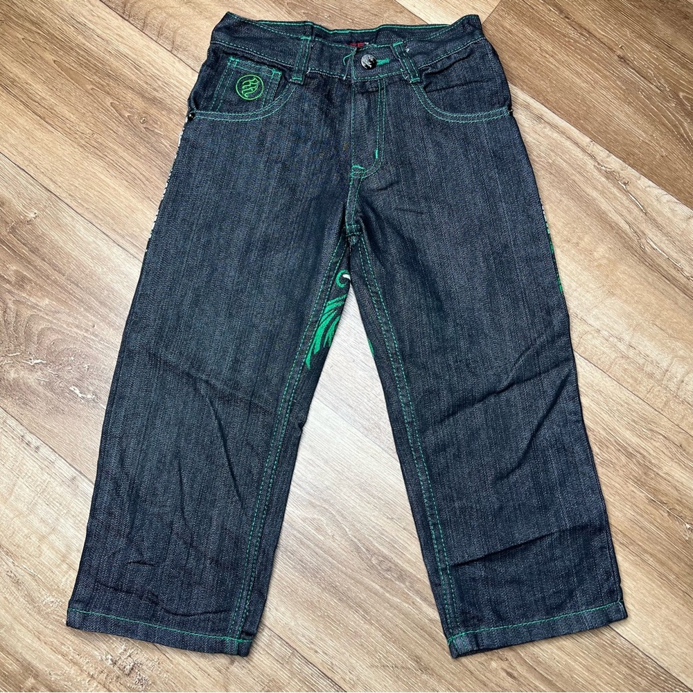 Vintage Boys Red Ape Jeans Size 6 Black with  Green design